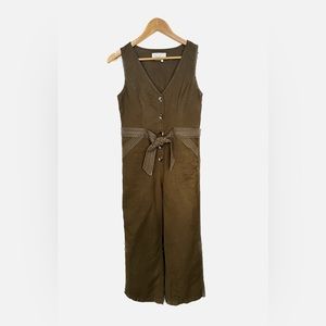 Dark Green Linen Anthropology Jumpsuit